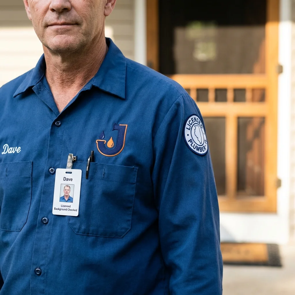 Licensed plumber showing ID badge in Jewett, TX