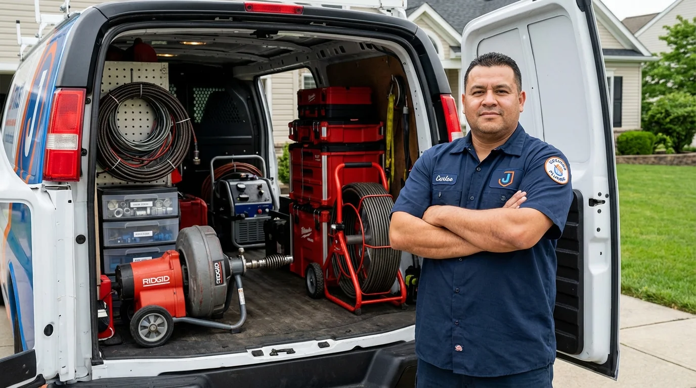 Professional drain cleaning equipment and Johns Plumbing LLC plumber in Jewett