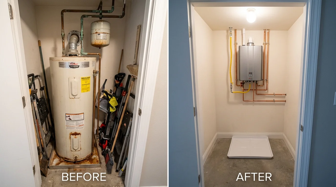 Tank water heater versus wall-mounted tankless unit comparison for Jewett, TX homeowners