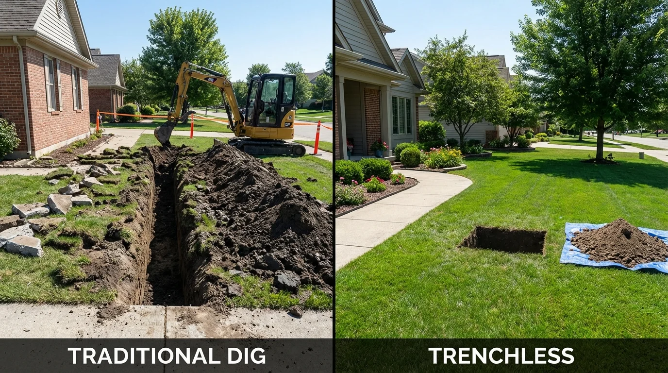Trenchless sewer repair with minimal yard damage versus traditional excavation in Jewett, TX